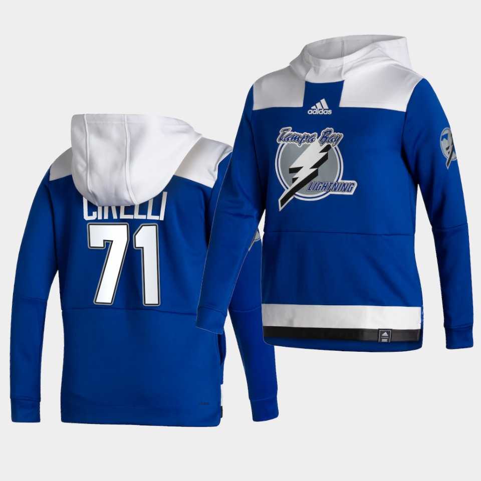 Men Tampa Bay Lightning 71 Cirelli Blue NHL 2021 Adidas Pullover Hoodie Jersey